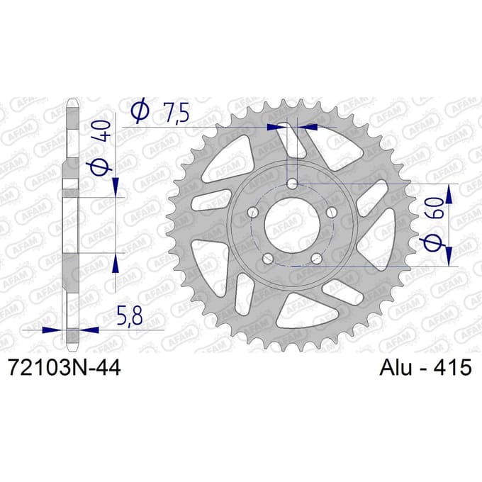 Aluminium tandwiel achter Afam 415 44 dents
