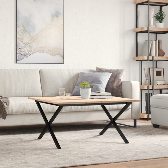 vidaXL - Salontafel - X-frame - 90x90x45 - cm - massief - grenenhout - en - staal