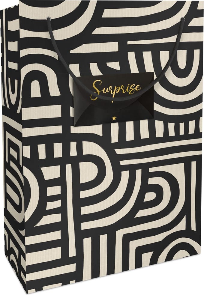 Tasje 23x33x11cm m.Geldbrief Kraftppapier Labyrinth zwart