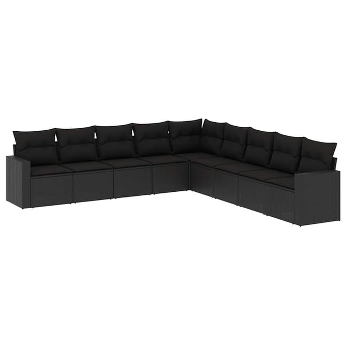 vidaXL - 9-delige - Loungeset - met - kussens - poly - rattan - zwart