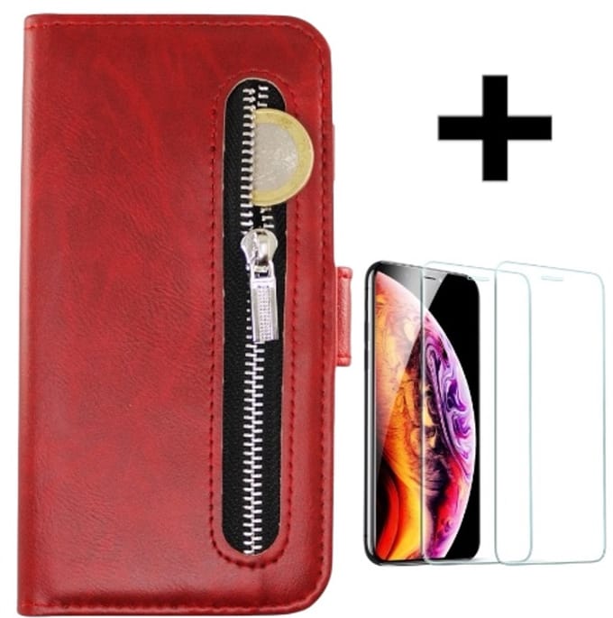 Rico Vitello Rits Wallet case Geschikt voor Samsung Galaxy A21S + gratis screenprotector kleur Rood
