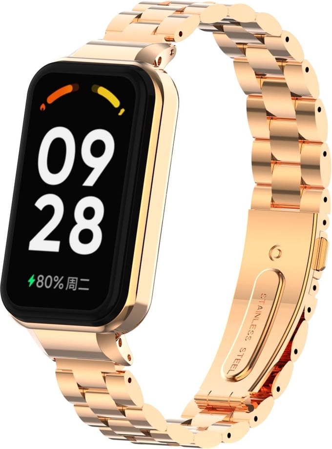 Strap-it Stalen schakel Activity tracker bandje - Geschikt voor Xiaomi Redmi Smart Band 2 / Xiaomi Smart Band 8 Active - rosé goud