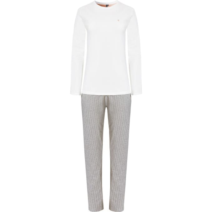 By Louise Dames pyjama set lang wit/grijs gestreept