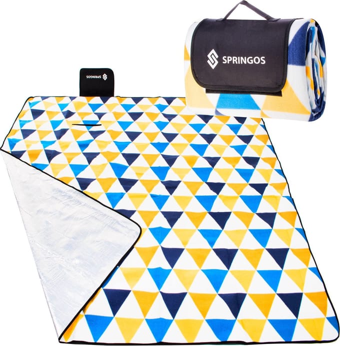 Springos Picknickkleed | Picknickdeken | Buitenkleed | Picknick | 200 x 200 cm | Geel/Blauw/Wit