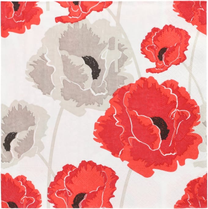 10x 20 Servetten 3-laags 1/4 vouw 40 cm x 40 cm Poppy