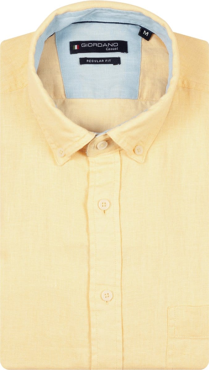 Giordano – Ivy – Heren Overhemd – Button Down – Gwassen Linnen Overhemd - Geel – 617009-20