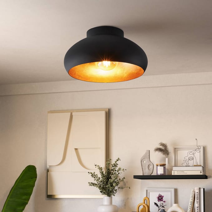 EGLO Mogano 2 Plafondlamp - E27 - Ø28 cm - Zwart|Bladgoud
