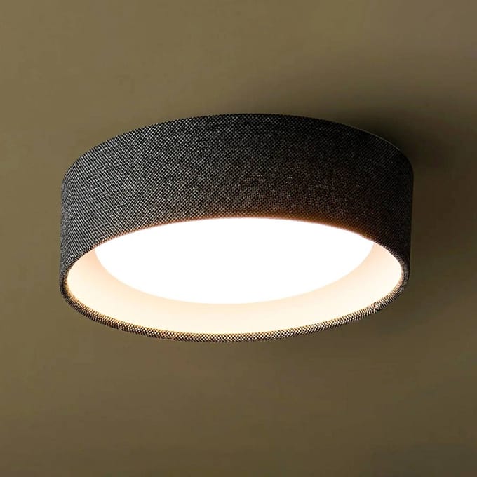 Beacon Lighting Plafondlamp Uno, donkergrijs, textiel, Ø 25 cm, GX53