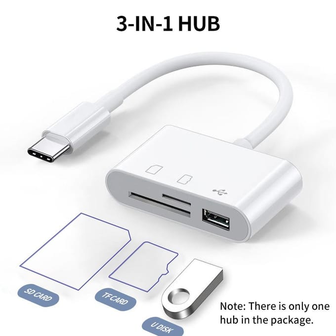 3-in-1 Type-C Hub Type-C naar USB2.0 + SD +TF-adapter voor Type-C-apparaten OTG-geheugenkaartlezer voor wit