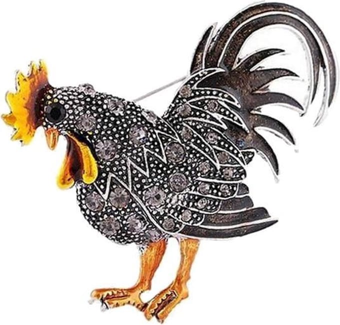 Fako Bijoux® - Broche - Haan Kristal - 63x53mm - Grijs