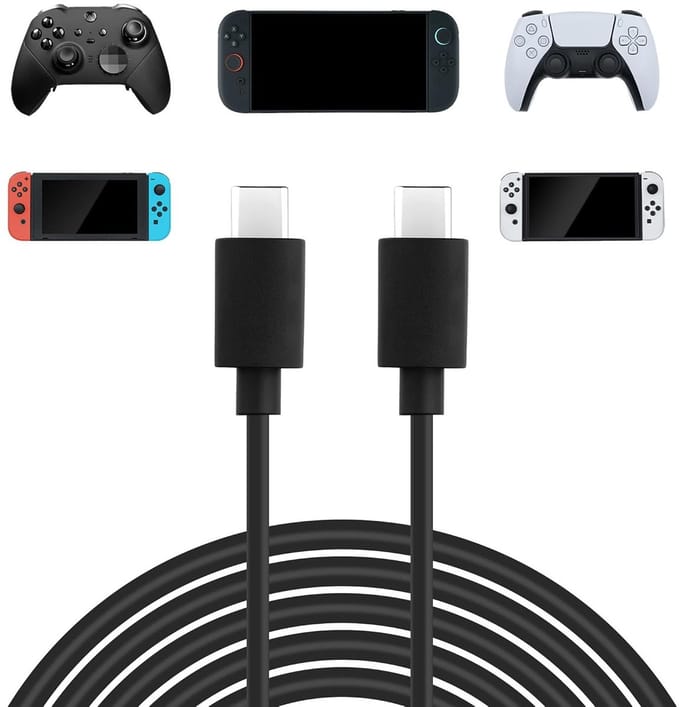 60W Type C Oplaadkabel, PD 3.0 Snellader, USB C naar USBC voor Nintendo Switch, PS5 en Xbox Elite Series 2, 1.5m lengte