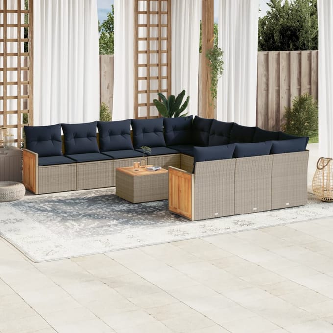 vidaXL - 12-delige - tuinbankset - met - kussens, - grijs - polyrotan