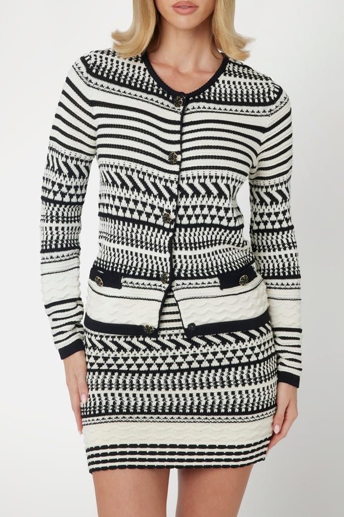 GUESS Marciano By  Arianna Stitched Car Eggshell And Black Größe: L | Cardigans Outlet | Damen | Weiß