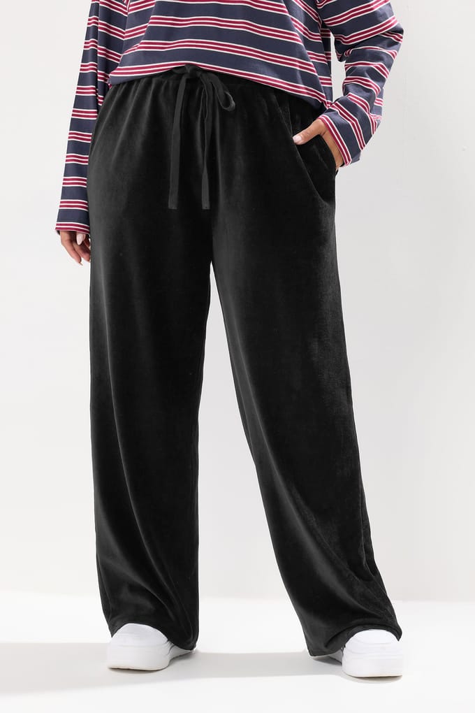 Yours Zwarte Koord Trekkoord Wijde Broek Size 42