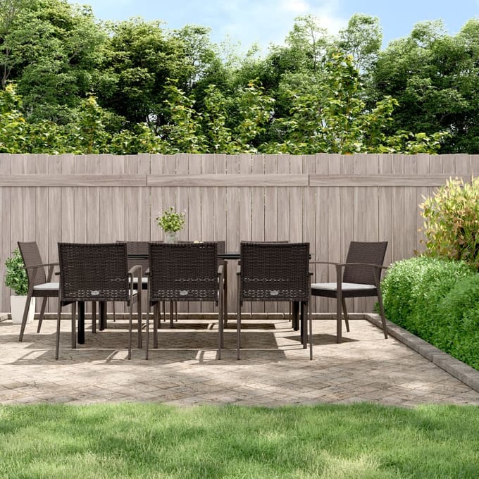 vidaXL - 9-delige - Tuinset - met - kussens - poly - rattan - en - staal