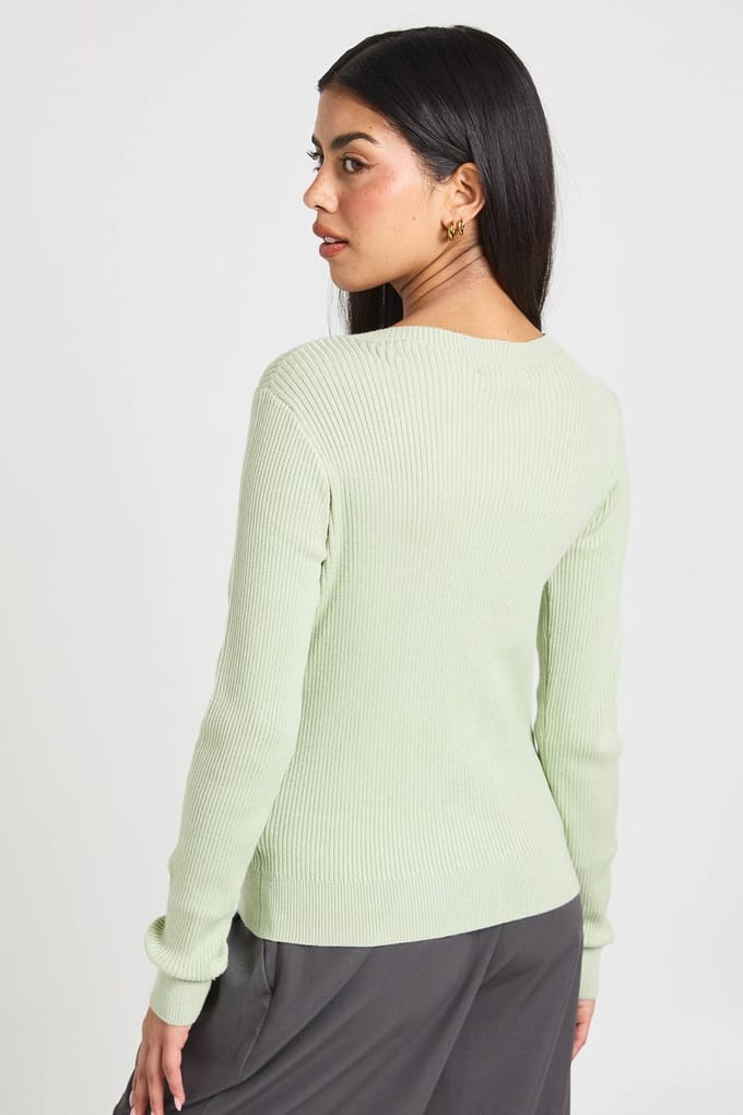 boohoo Dames Geribbeld Gebreid Vest met Hoge Hals en Knoopsluiting | Sage | Maat: Medium