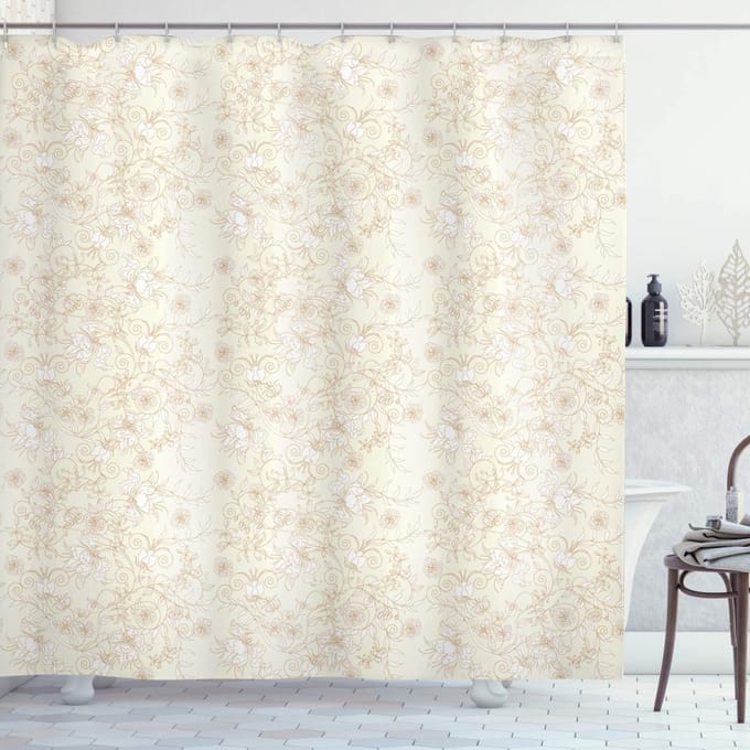ABAKUHAUS Douchgordijn ivoor – Bloemig Botanisch – 175 x 200 cm
