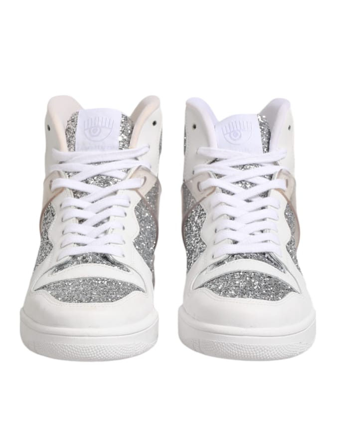 Chiara Ferragni Witte Zilveren Hoge Sneakers voor Dames