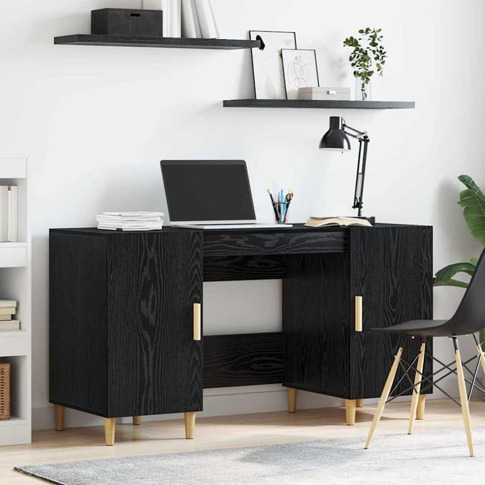 vidaXL - Bureau - Zwart - Eiken - Bewerkt - hout - 140 - x - 50 - x - 75 - cm