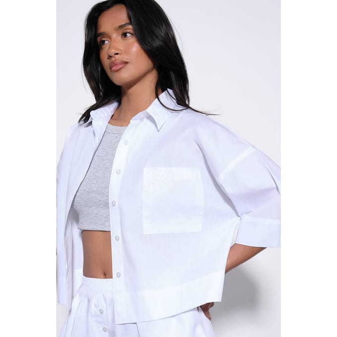 Dames Dsgn Studio Boxy Crop Poplin Overhemd | Wit | Maat: XS
