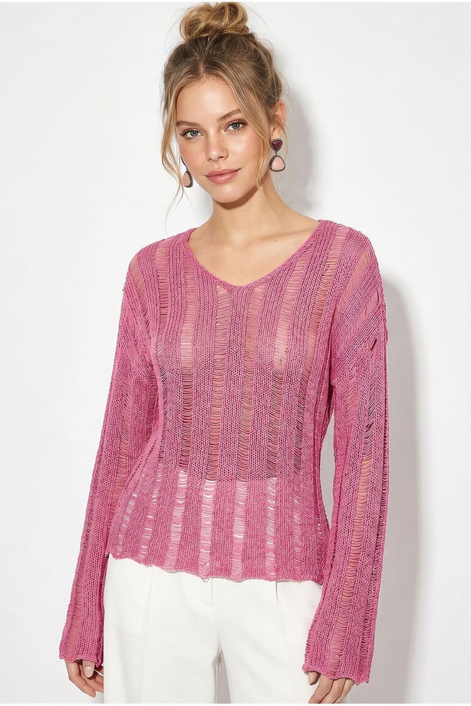Dames Textured V-hals Gebreide Top