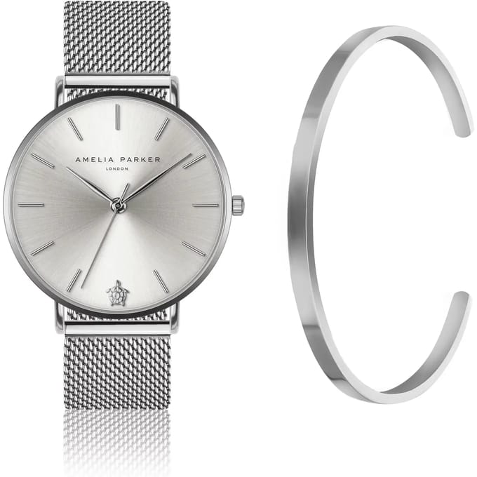Dameshorloge en armband Amelia Parker Capsule Grey