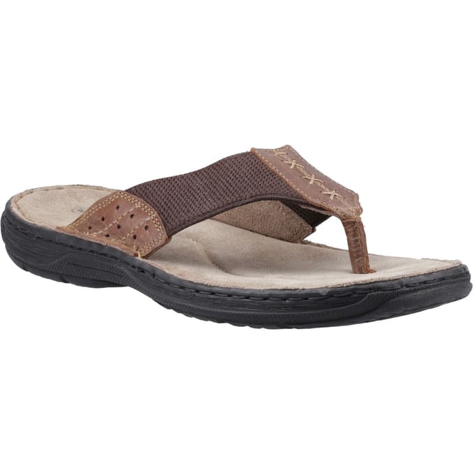 Hush Puppies Alan Toepost Leer Heren Tan Flip-Flops