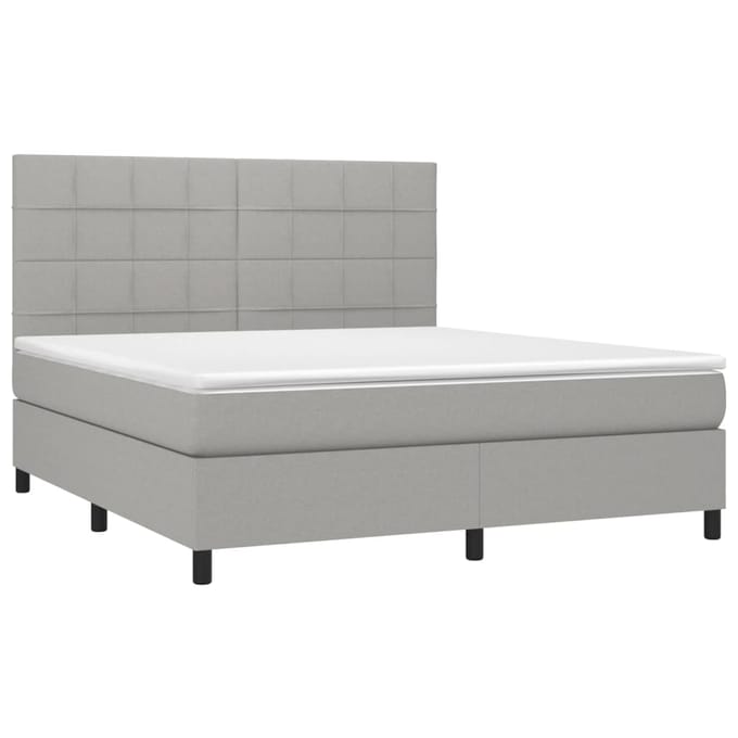 vidaXL - Boxspring - met - matras - en - LED - stof - lichtgrijs - 180x200 - cm