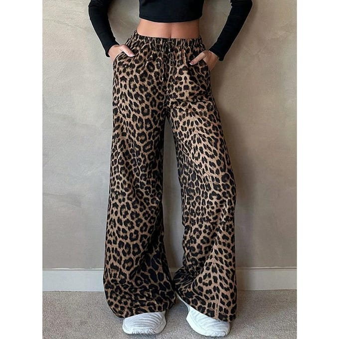 Dames Luipaardprint Casual Broek Zomer Nieuw S black