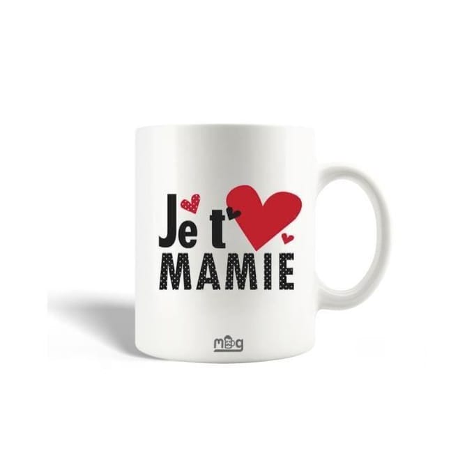 Mug en céramique - Je t'aime mamie - 30cl - Blanc - Compatible lave-vaisselle - Rond