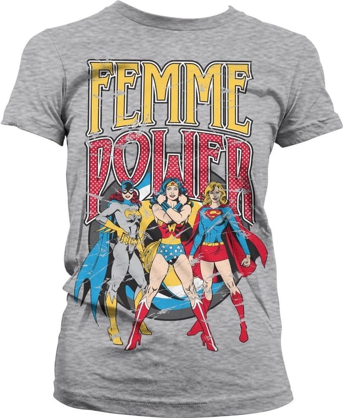 DC Comics Femme Power Girly T-shirt voor dames, Heather-Grey
