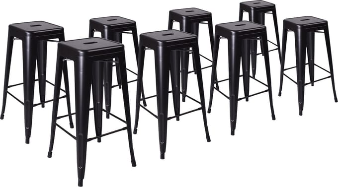 Barkruk Vintage Tolix - Set van 8 - Zwart - Stapelbaar