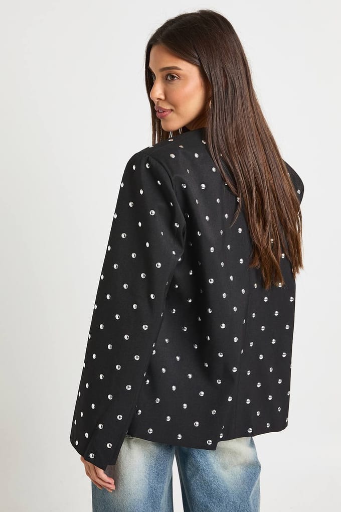 boohoo Dames Studden kraagloze oversized blazer | Zwart | Maat: 40