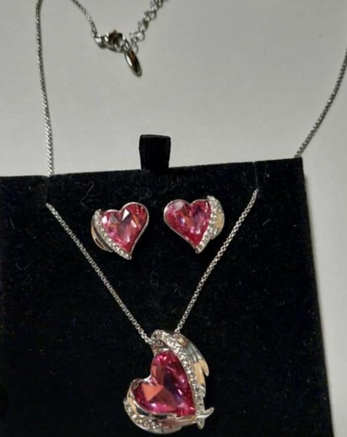 Sieradenset ketting en oorbellen Hart rose | Sieradenset | Hart rose