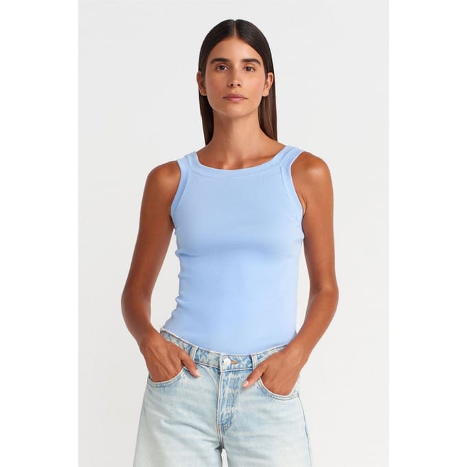 Mouwloze Geribbelde Blouse met Vierkante Hals