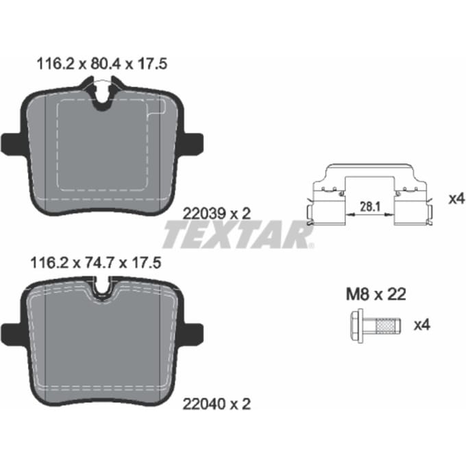 Remblokset TEXTAR 2203901, achter