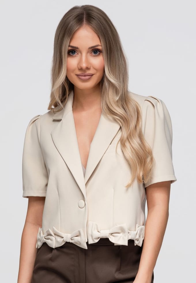 OMBRE Colbert - Slim Fit - Katoen - Korte Mouw Beige M