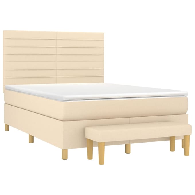 vidaXL - Boxspring - met - matras - stof - crèmekleurig - 140x190 - cm