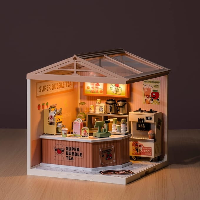 Robotime, DIY Huisje Super Store Double Joy Bubble Tea, DW006, 16,3x16,3x15,2cm