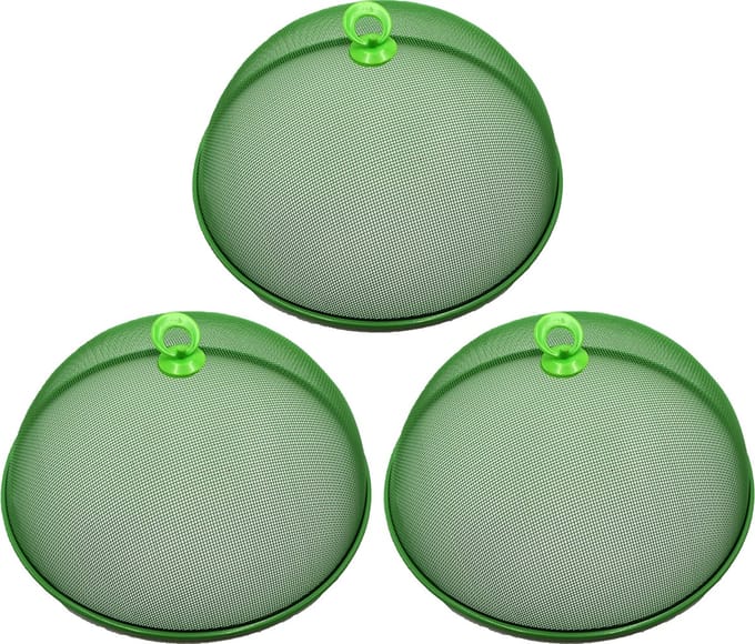 Haushaltshelden Vliegenkap/voedselkap - 3x - groen - metaal - D35 x H16 cm