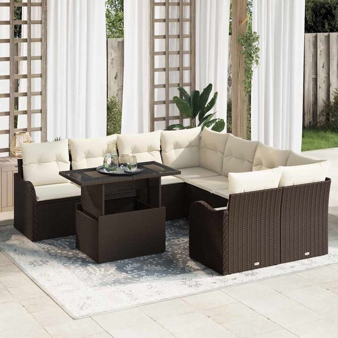 vidaXL Tuin Sofa Set 9 st Bruin poly rattan