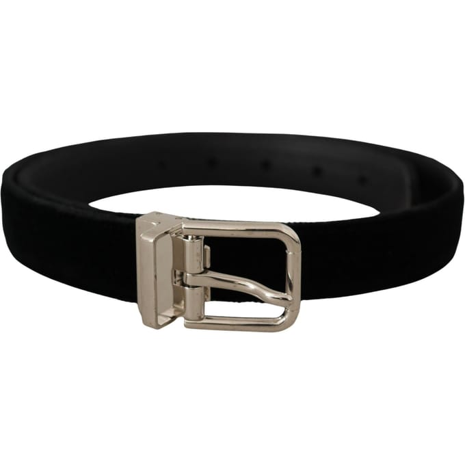 Dolce & Gabbana Zwarte Fluweel Zilverkleurige Metaal Logo Gesp Riem