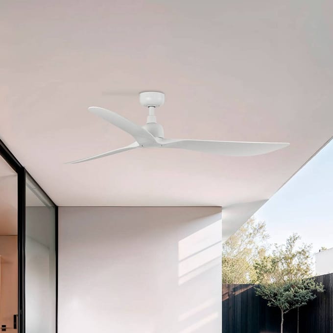 FARO BARCELONA Plafondventilator Outwood, wit, DC, stil, Ø 150 cm, IP44
