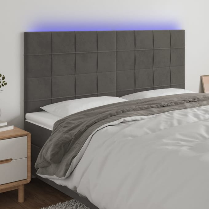 vidaXL - Hoofdbord - LED - 160x5x118/128 - cm - fluweel - donkergrijs