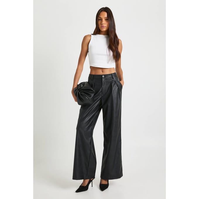 boohoo Dames Lange nepleren palazzo-broeken | Zwart | Maat: 44