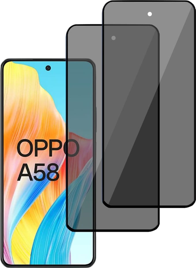 2x Privé Screenprotector geschikt voor Oppo A58 4G - Privacy Beschermglas - Privacy Proteqt+