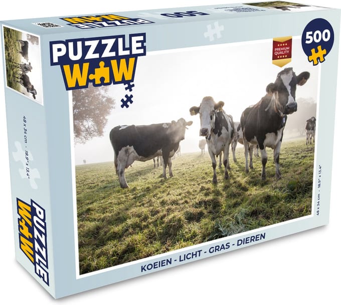 Puzzel Koeien - Licht - Gras - Dieren - Legpuzzel - Puzzel 500 stukjes