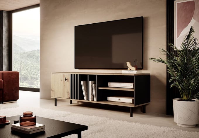 Meubella - TV-Meubel Marcos - Eiken - Antraciet - 138 cm