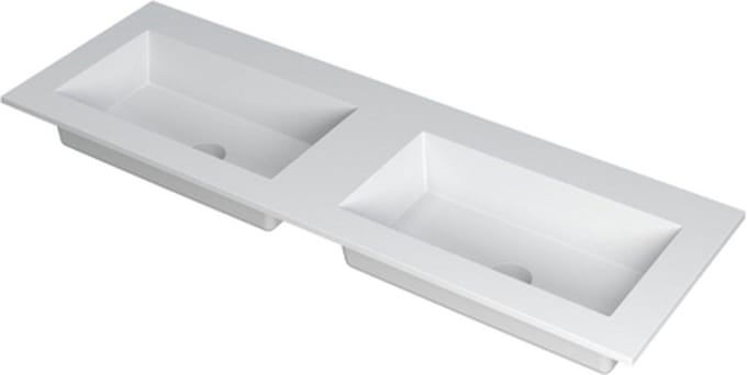 INK Kraft wastafel - 140x45x1cm - 2 wasbakken - 0 kraangaten - wit mat