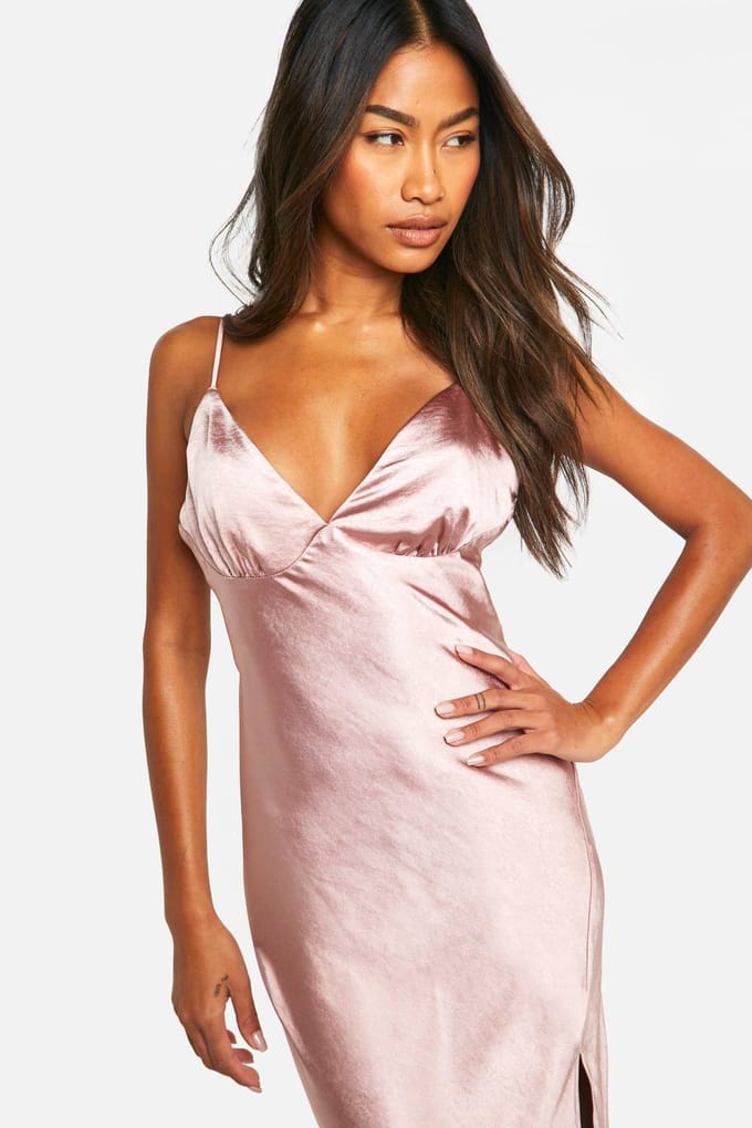 boohoo Dames Bruidsmeisje Satijn Met Bandjes Maxi Jurk | Nerts | Maat: 44